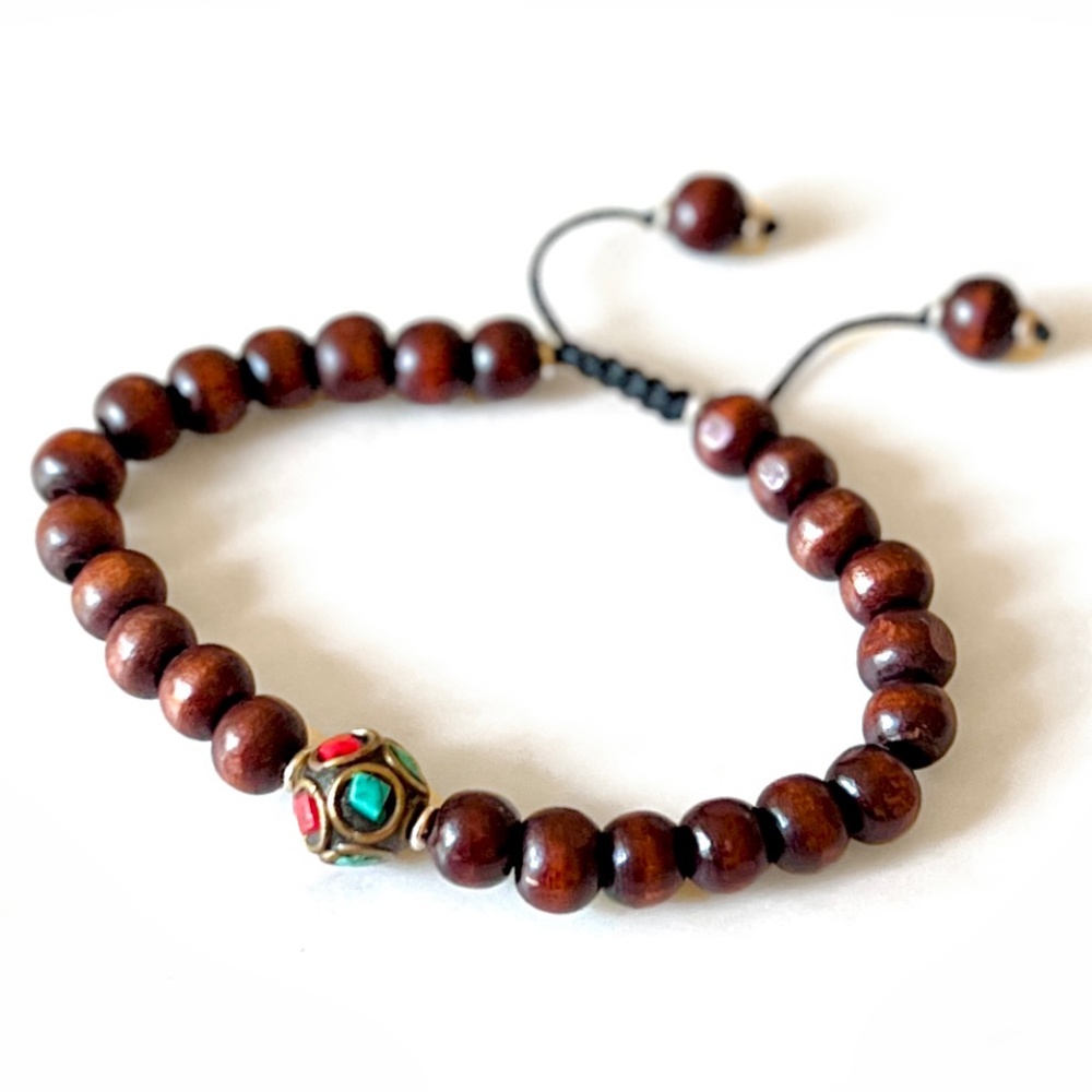 Handmade Tibetan-Style Wooden Beaded Bracelet